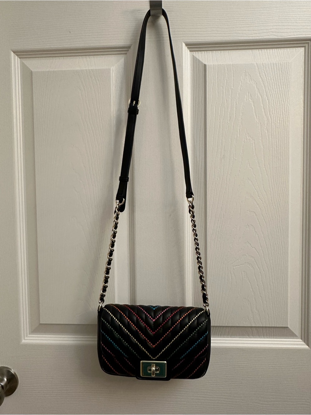 Karl Lagerfeld Black Quilted Crossbody Bag with Multicolor Stitching - Picture 13 of 16